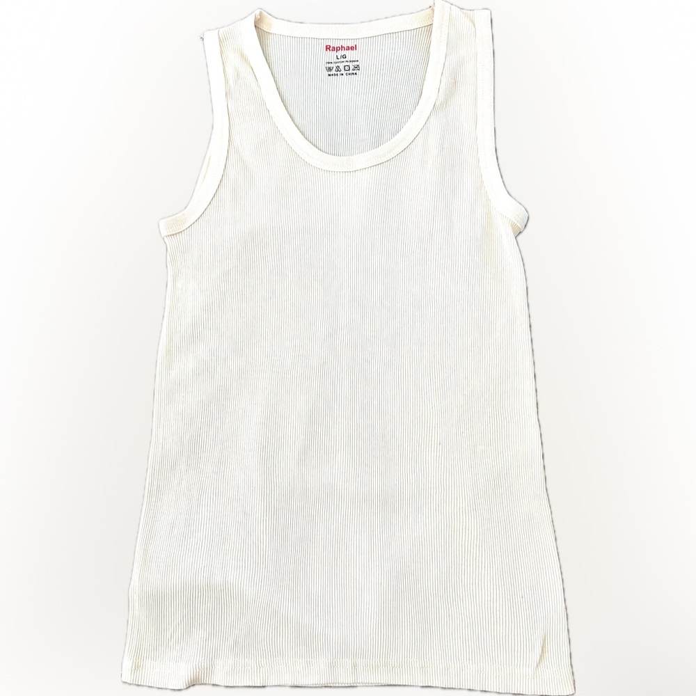 Women’s Large Iconis 100% Cotton Raphael Stretch Ribbed Tank Top in Off-White